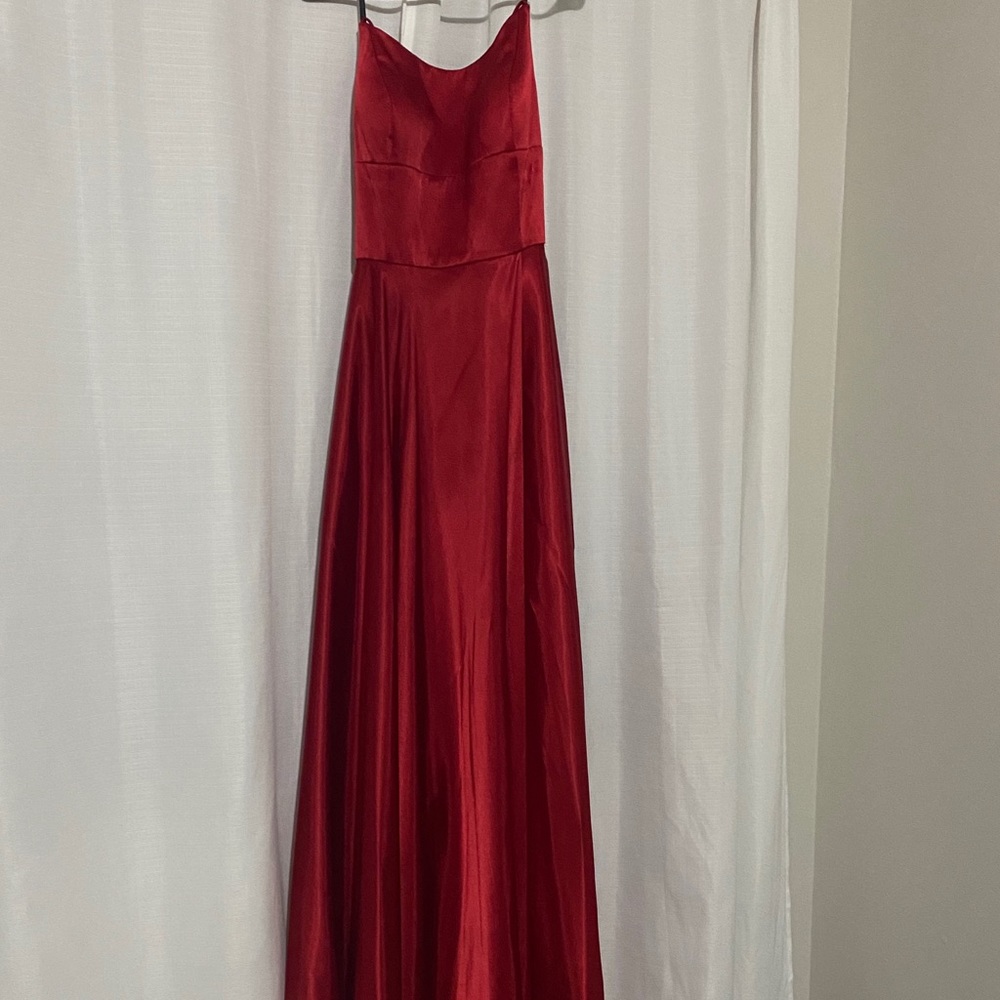 Red Satin A-Line Dress with Lace-Up Back